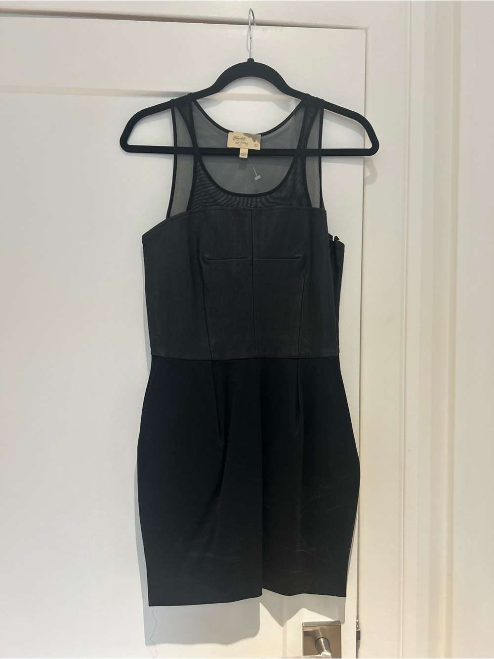 Elizabeth and James Black Mesh Yoke Mini Dress